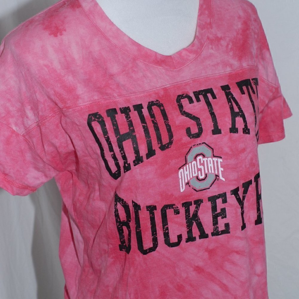 Sideline Apparel Womens Medium Ohio State Buckeyes OSU Pink Tie dye Short Sleeve
